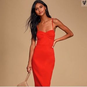 Charmed & Dangerous Red Bustier Bodycon Midi Dress